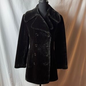 Vintage Black Faux Fur Pea Coat